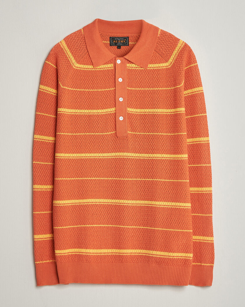 BEAMS PLUS Long Sleeve Knit Polo Orange Stripe – Orange