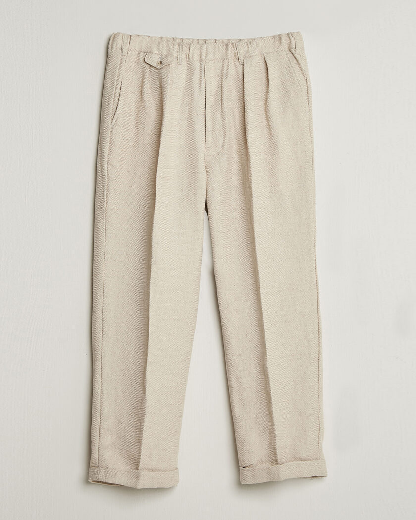 BEAMS PLUS Cotton/Linen Pleated Trousers Off White – Weiß