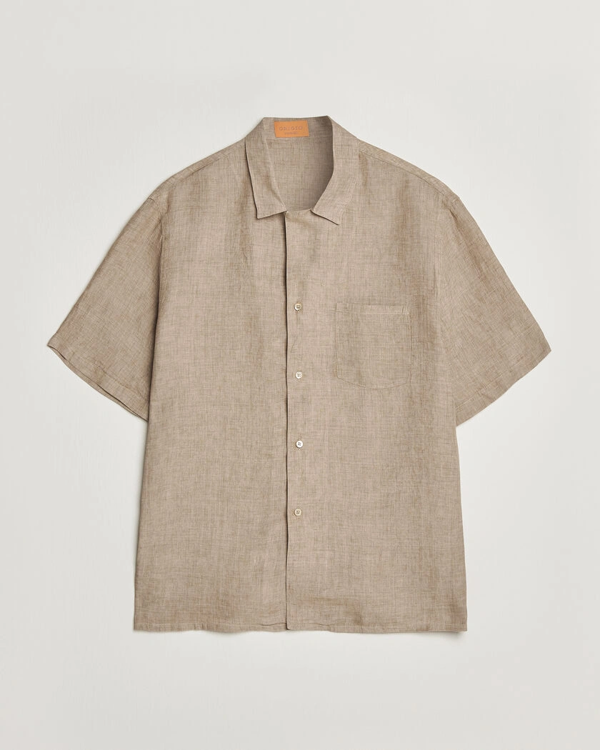 Grigio Linen Camp Collar Shirt Brown – Braun