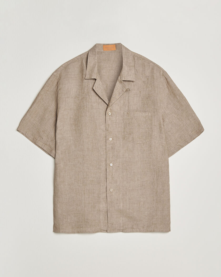 Grigio Linen Camp Collar Shirt Brown – Braun