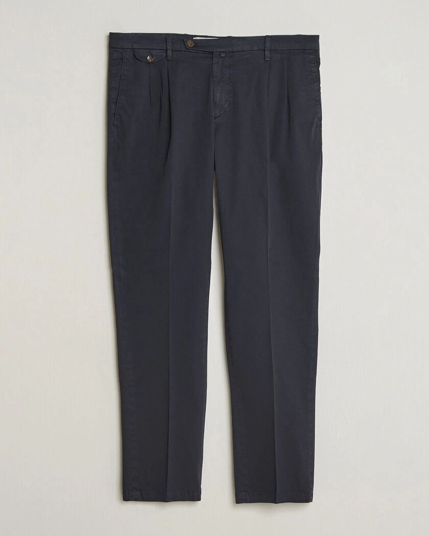 Briglia 1949 Easy Fit Pleated Cotton Stretch Chino Navy – Blau
