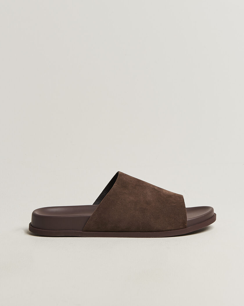 Thera's Classic Slide Sandals Dark Brown Suede – Braun