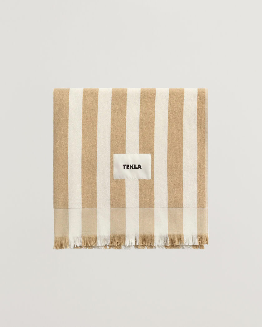 Tekla Organic Terry Beach Towel Almond Stripes – Mehrfarbig