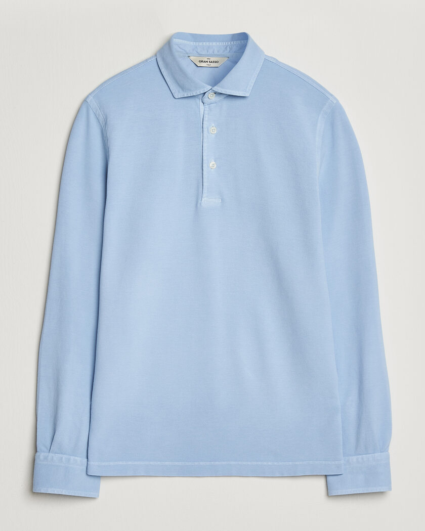 Gran Sasso Washed Long Sleeve Polo Light Blue – Blau