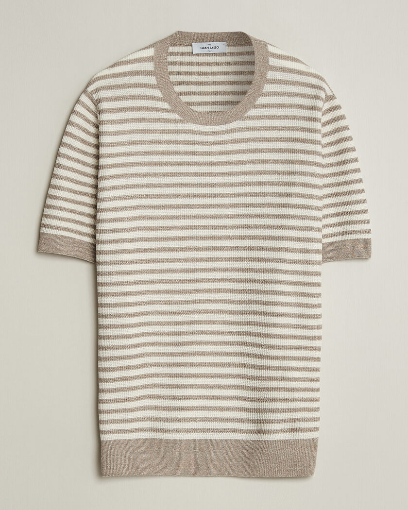 Gran Sasso Linen/Cotton Knitted Striped T-Shirt Beige/White – Mehrfarbig