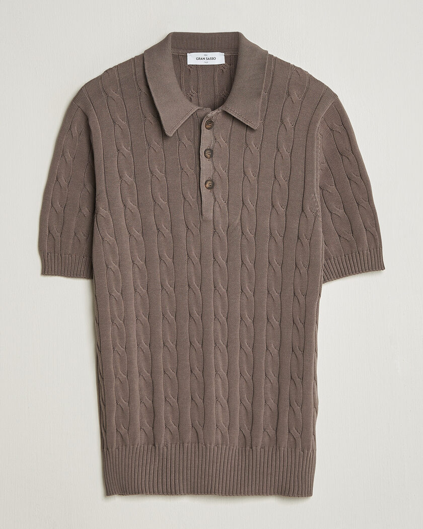 Gran Sasso Cotton Cable Knitted Polo Brown – Braun