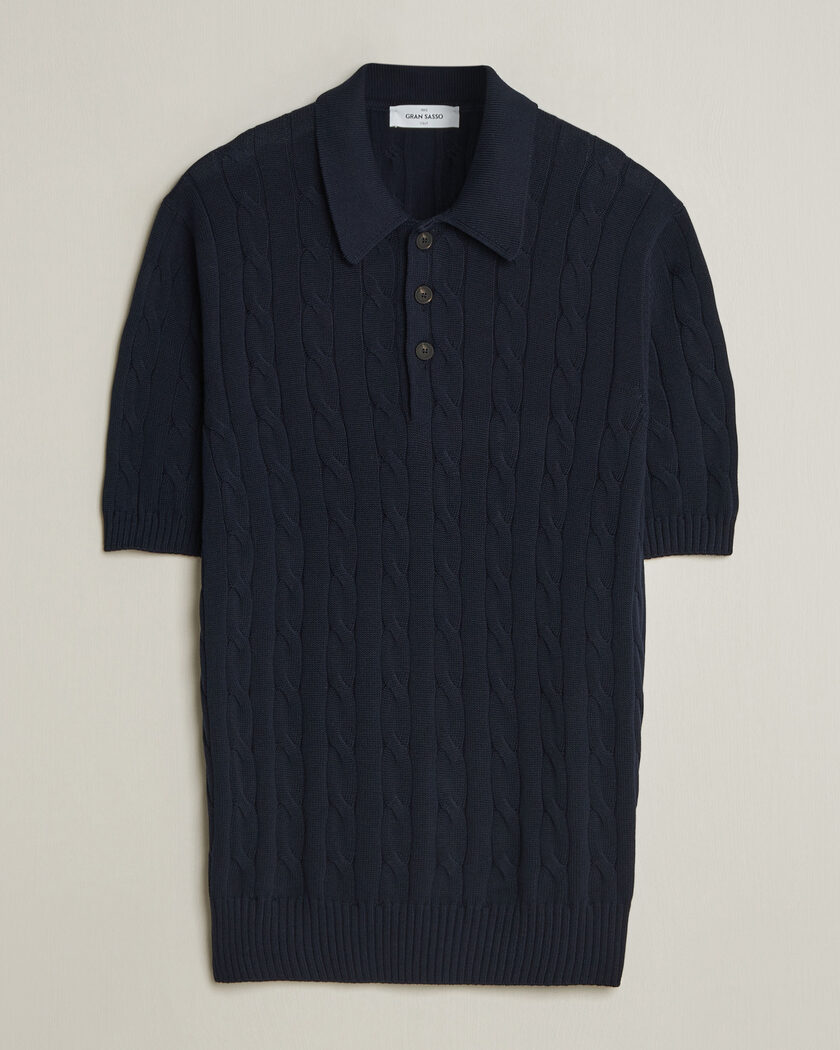 Gran Sasso Cotton Cable Knitted Polo Navy – Blau