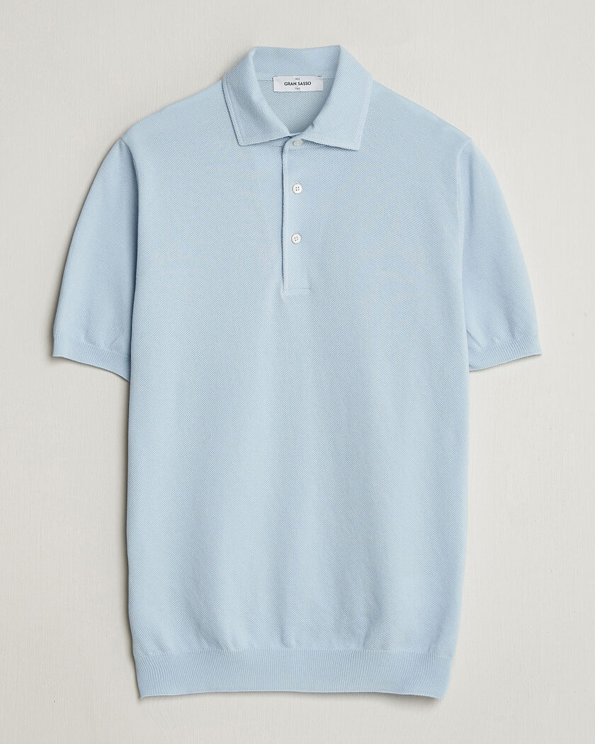 Gran Sasso Cotton Textured Knitted Polo Light Blue – Blau