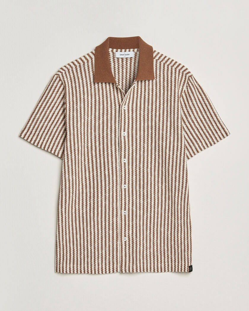 Gran Sasso Cotton Knitted Striped Resort Shirt Brown/White – Mehrfarbig