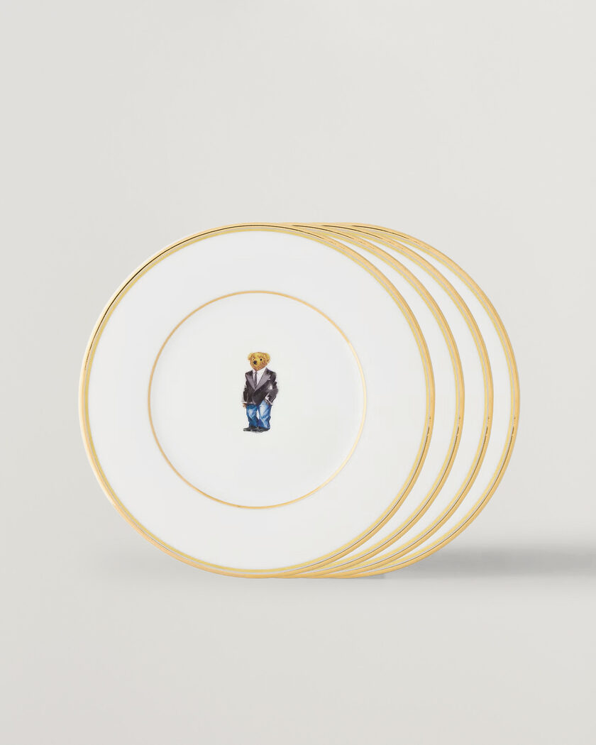 Ralph Lauren Home Wilshire Tuxedo Bear Plate Set White/Gold – Weiß