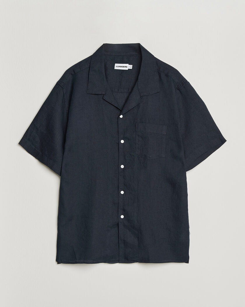 J.Lindeberg Elio Linen Short Sleeve Shirt Navy – Blau