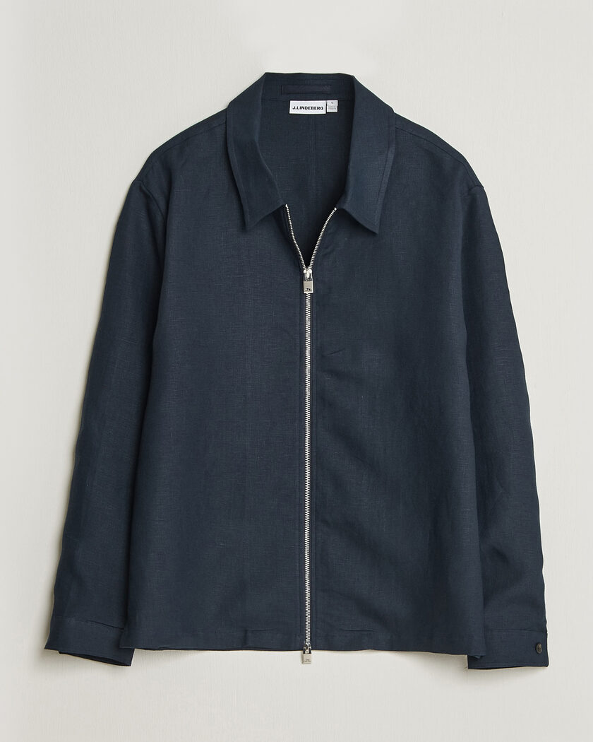 J.Lindeberg Julius Drape Linen Overshirt Navy – Blau