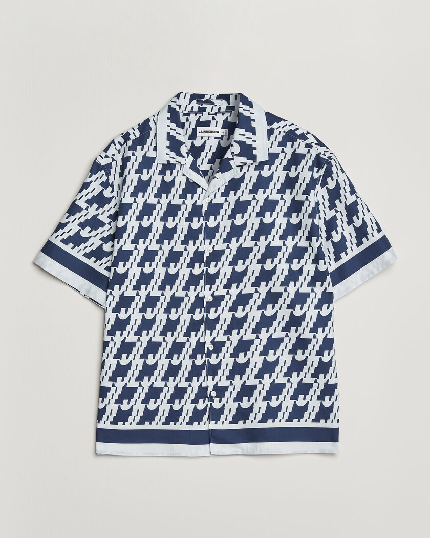 J.Lindeberg Ellis Border Printed Resort Shirt Estate Blue – Blau