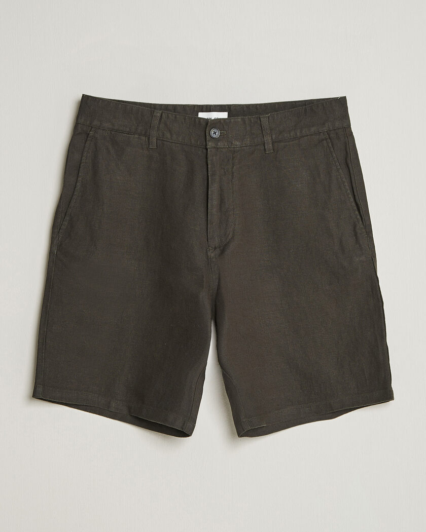NN07 Aden Linen Shorts Dark Army – Grün