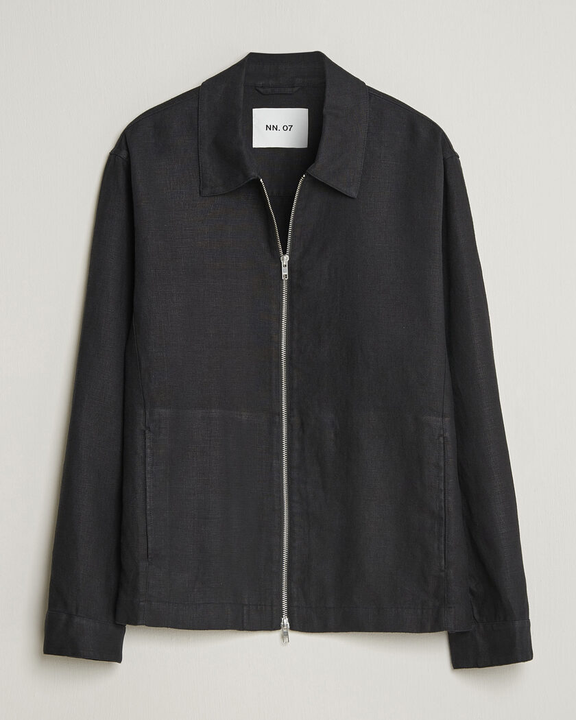 NN07 Alban Linen Full Zip Overshirt Black – Schwarz
