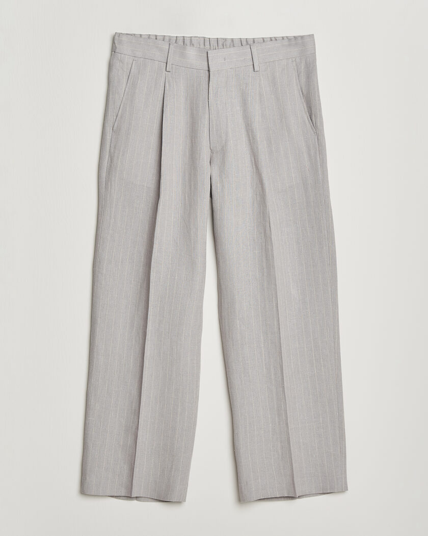 NN07 Kay Pinstriped Pleated Linen Trousers Grey – Grau
