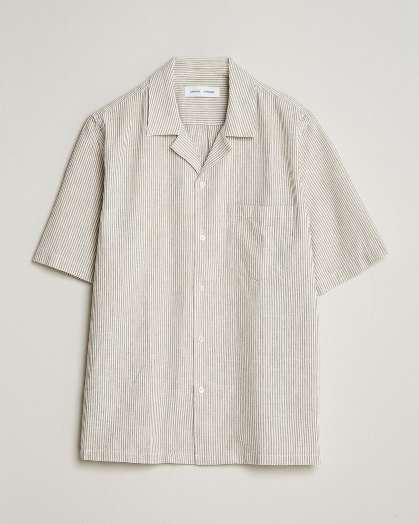 Samsøe Samsøe Oscar Linen/Cotton Striped Short Sleeve Shirt Aluminum – Beige
