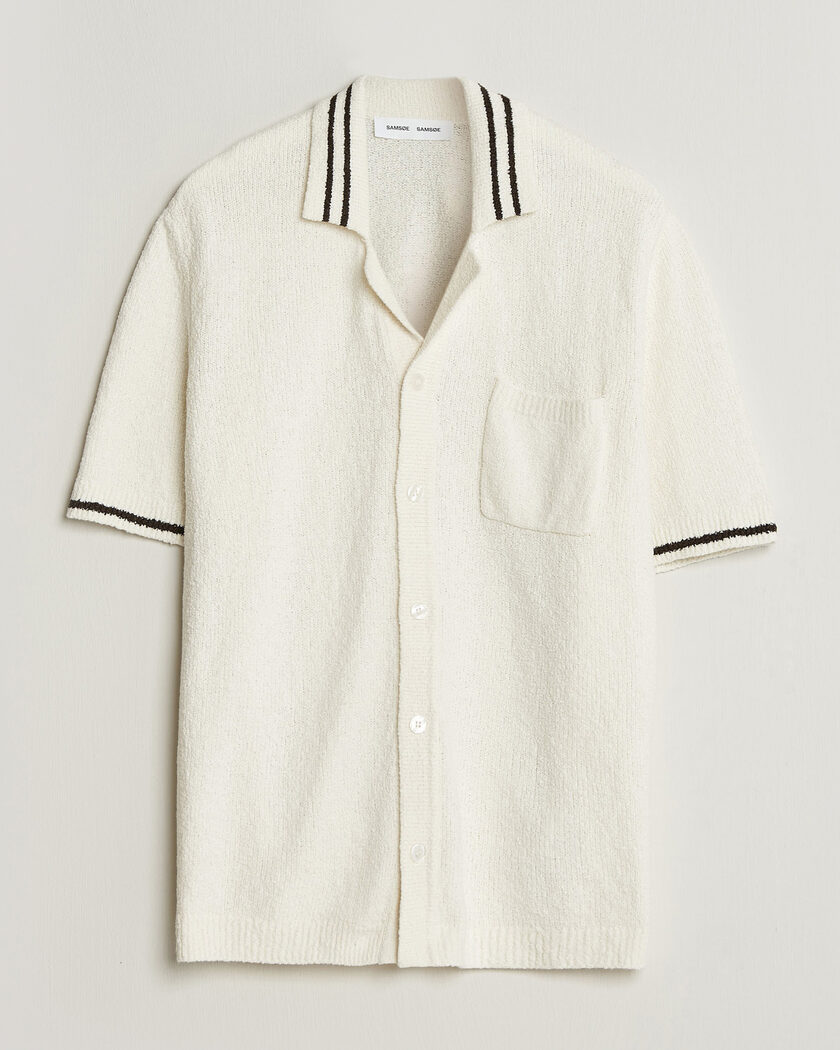 Samsøe Samsøe Pedro Knitted Short Sleeve Shirt Clear Cream – Weiß