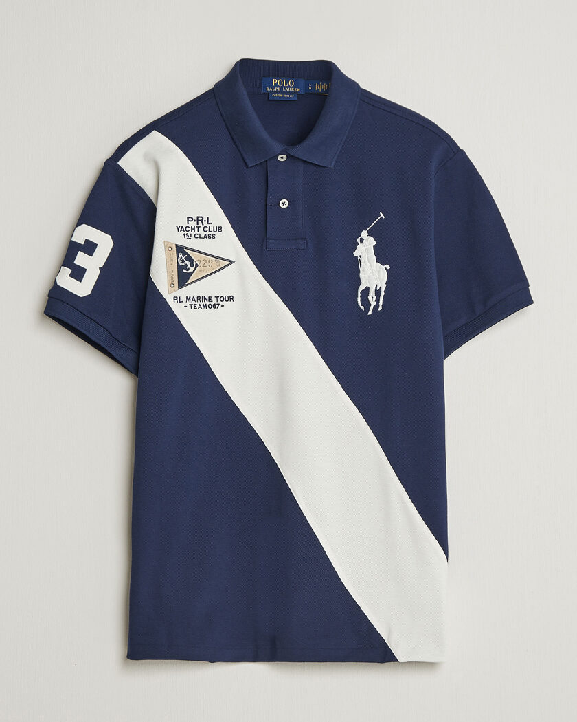 Polo Ralph Lauren Custom Slim Diagonal Stipe Polo Newport Navy/Nevis – Blau