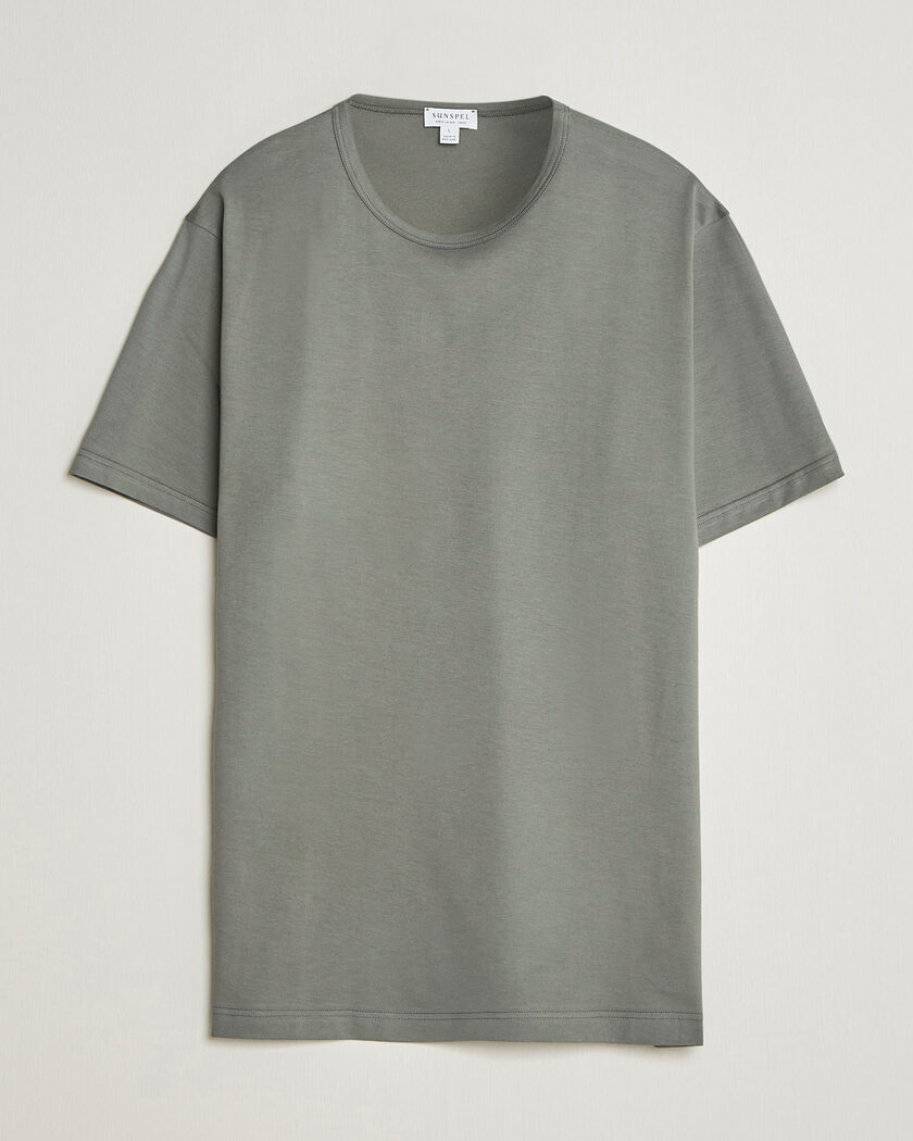 Sunspel Crew Neck Q82 Cotton T-Shirt Fossil Grey – Grau