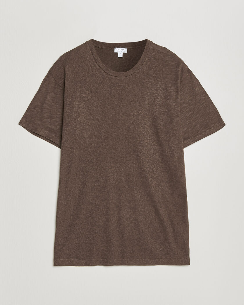 Sunspel Pima Cotton/Linen T-Shirt Dark Walnut – Braun