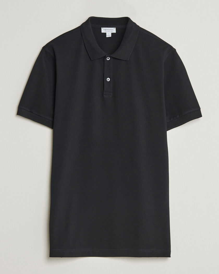 Sunspel Short Sleeve Pique Polo Black – Schwarz