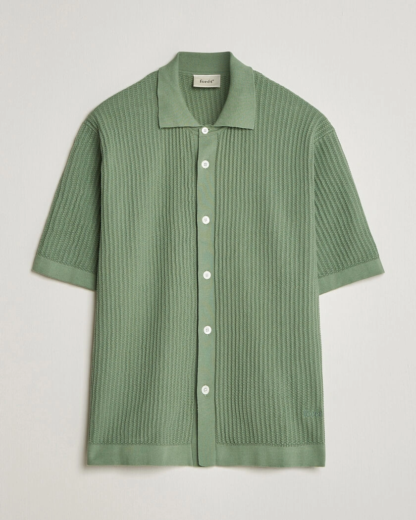 Forét Barrow Short Sleeve Knitted Cotton Shirt Green Oxide – Grün