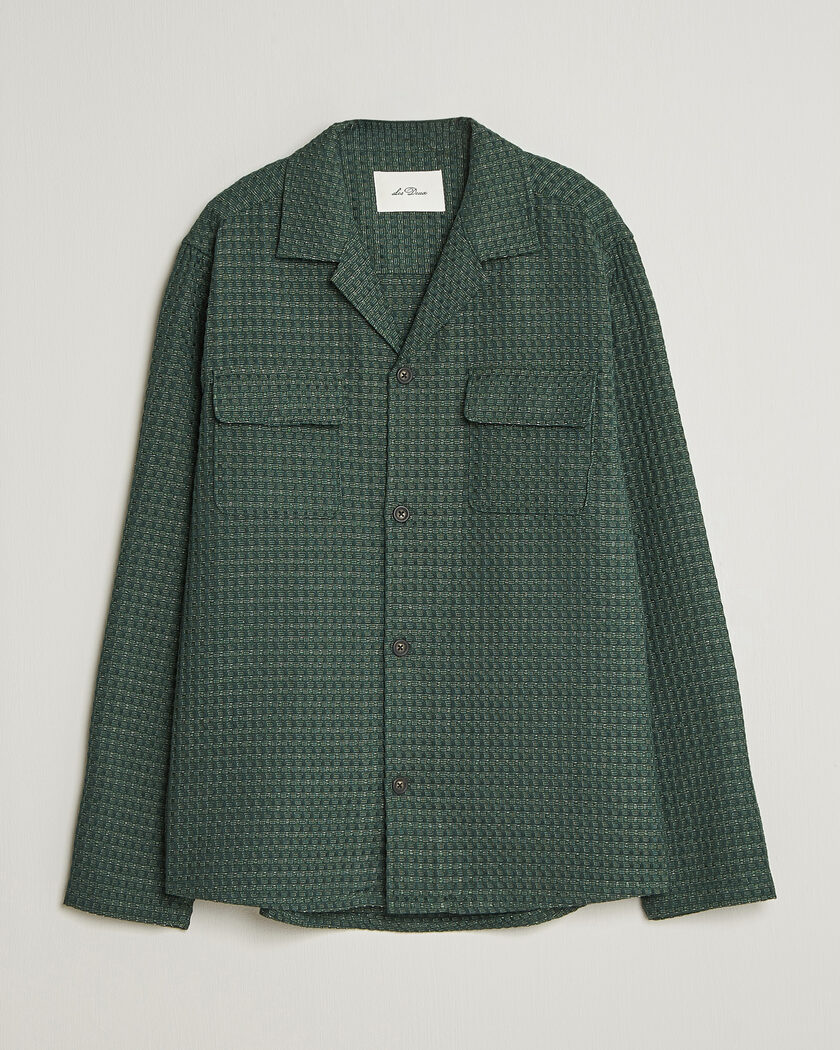LES DEUX Check Seersucker Overshirt Pine Green – Grün