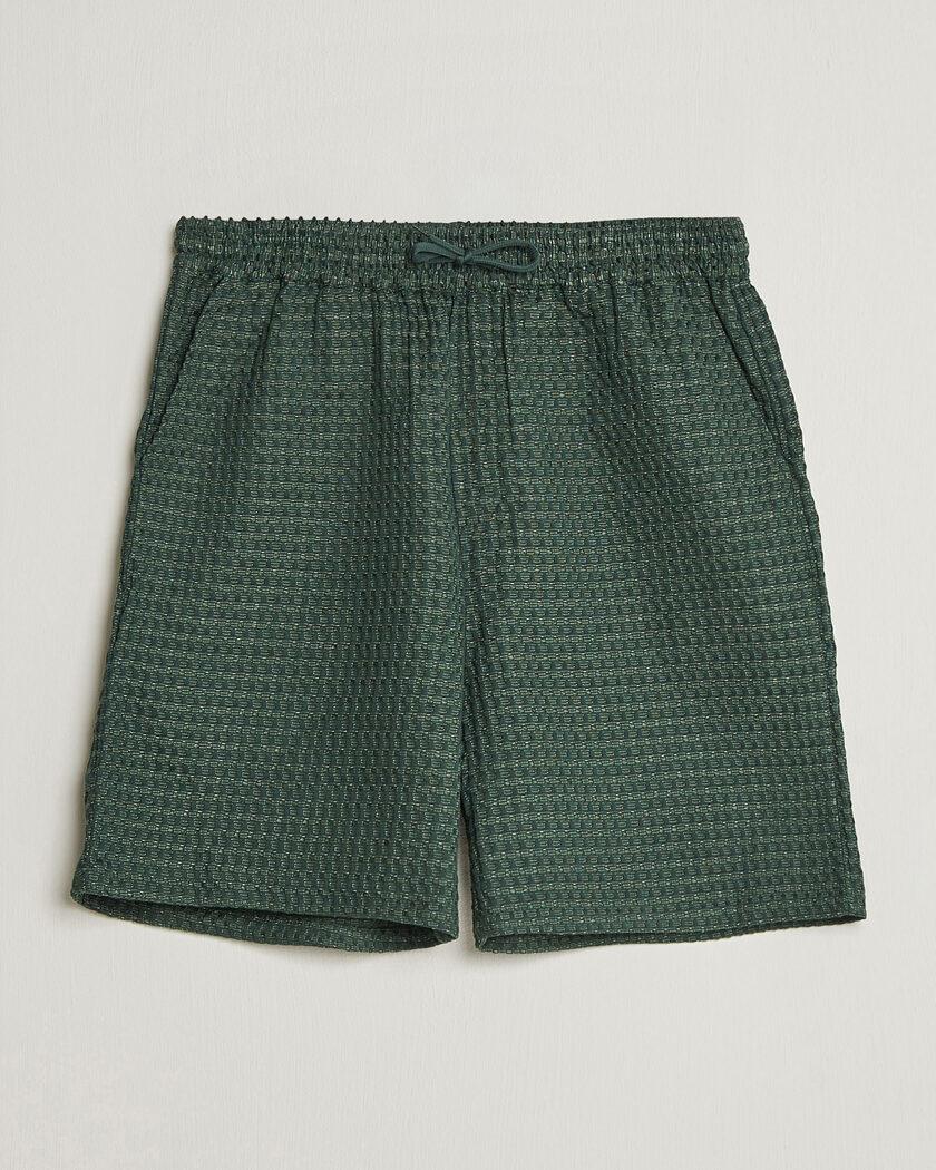 LES DEUX Check Seersucker Casual Shorts Pine Green – Grün