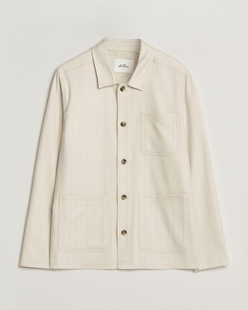 LES DEUX Herringbone Overshirt Ivory – Weiß