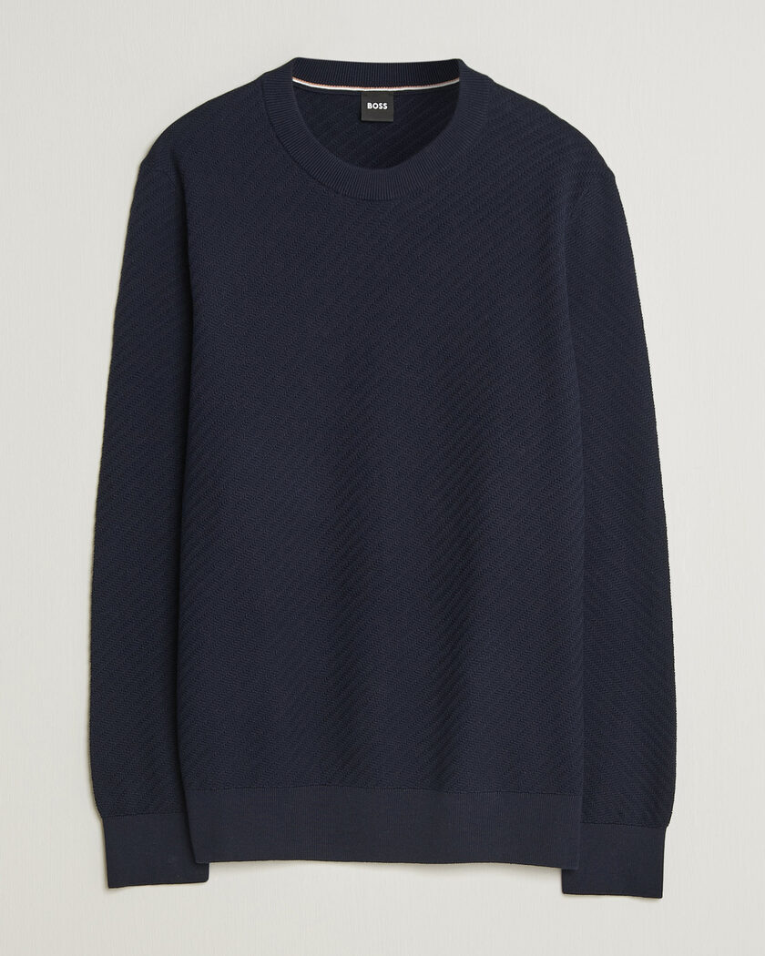 BOSS BLACK Lofranco Structured Knitted Sweater Dark Blue – Blau