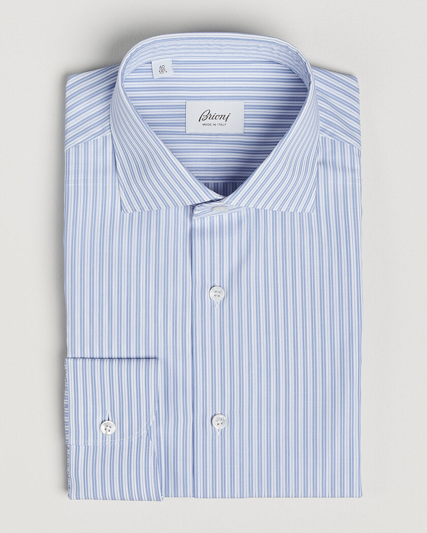 Brioni Poplin Cotton Dress Shirt Light Blue Stripe – Blau