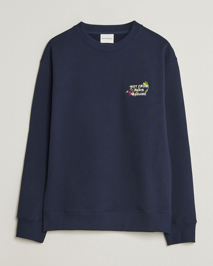 Drôle de Monsieur Vine Embroidered Slogan Sweatshirt Navy – Blau