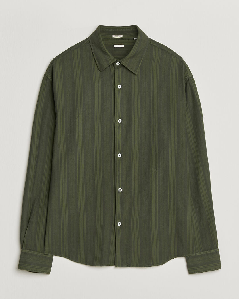 Massimo Alba Boxy Striped Cotton Shirt Moss Green – Grün