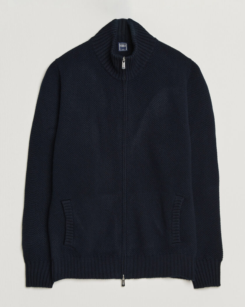 Fedeli Wool/Cashmere Honeycomb Full Zip Navy – Blau