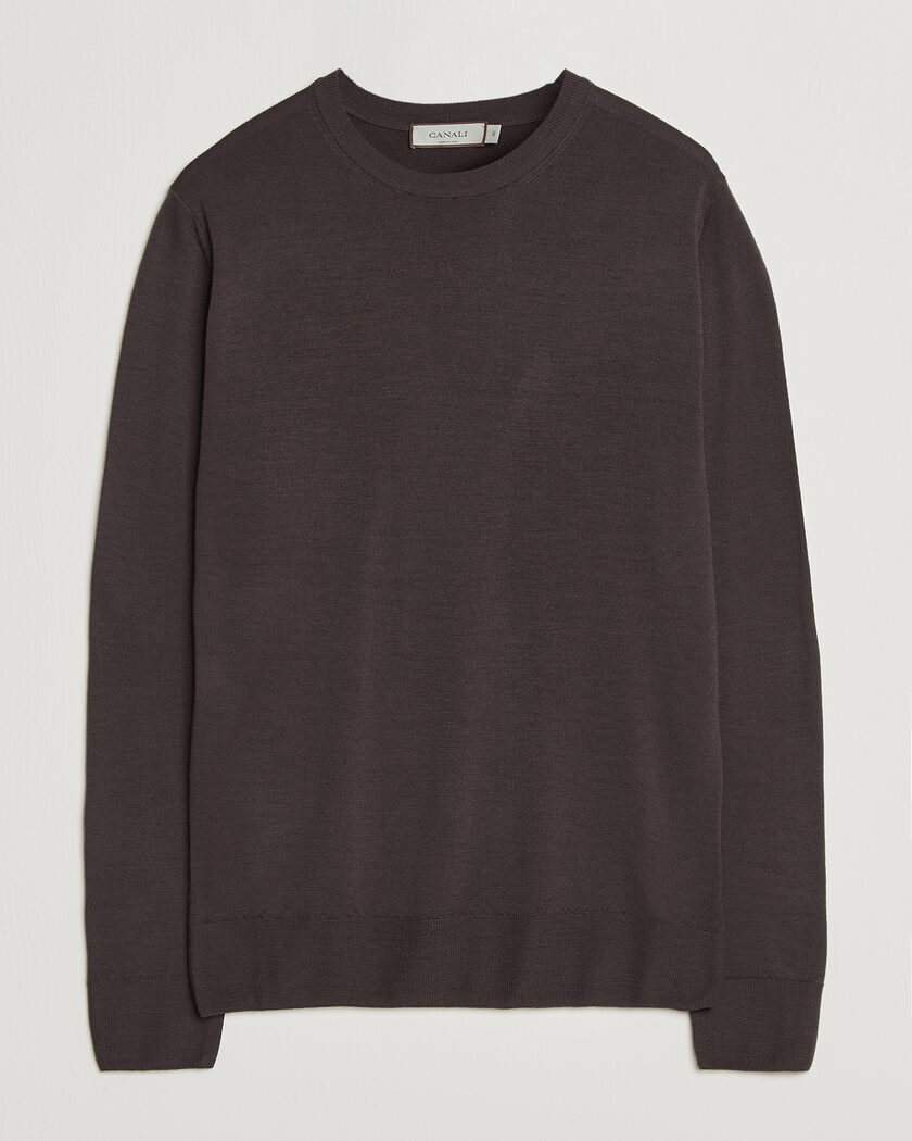 Canali Merino Wool Crew Neck Dark Brown – Braun