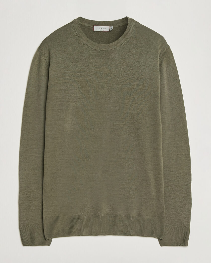 Canali Merino Wool Crew Neck Olive – Grün