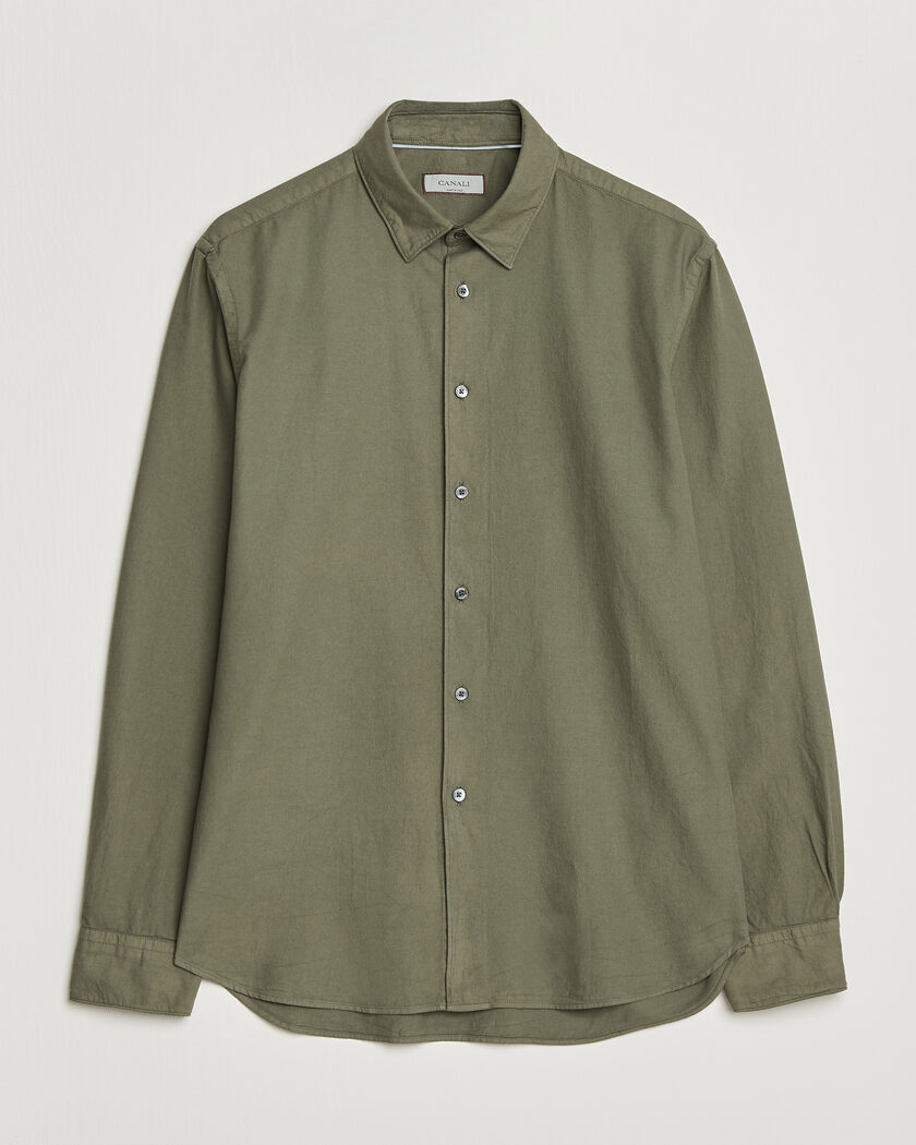 Canali Garment Dyed Cotton Shirt Olive – Grün