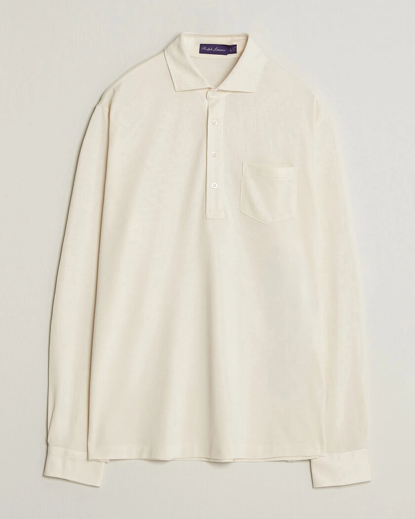 Ralph Lauren Purple Label Long Sleeve Washed Polo Classic Cream – Weiß