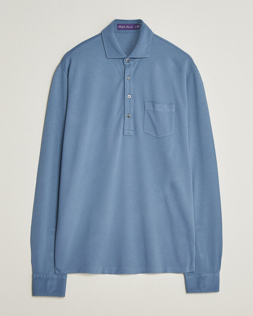 Ralph Lauren Purple Label Long Sleeve Washed Polo Blue Horizon – Blau
