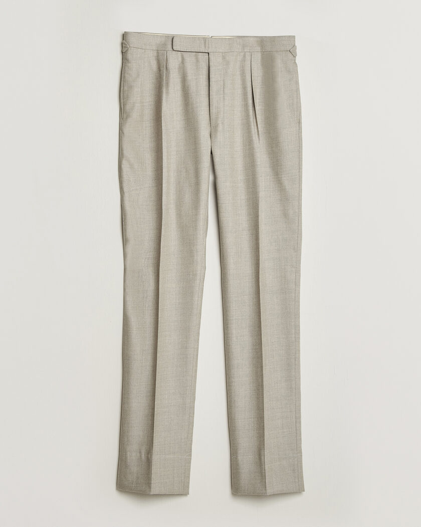 Ralph Lauren Purple Label Gregory Pleated Flannel Trousers Pearl Grey – Grau