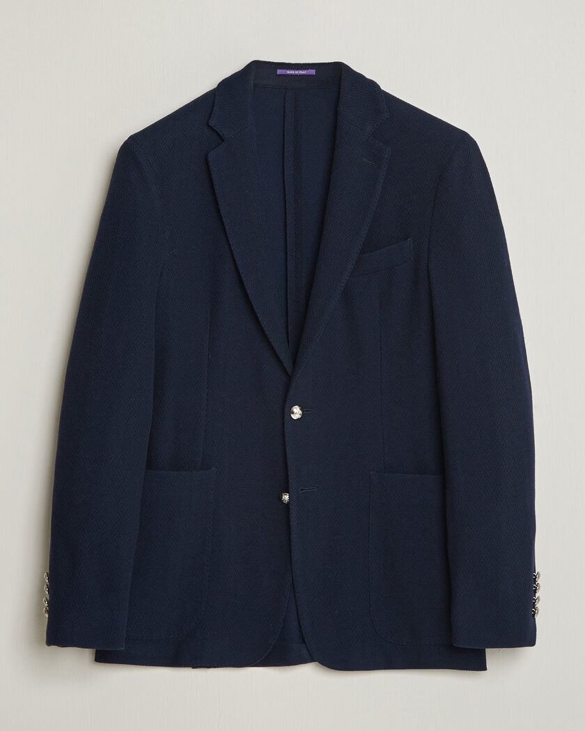Ralph Lauren Purple Label Cashmere/Silk Herringbone Blazer Navy – Blau