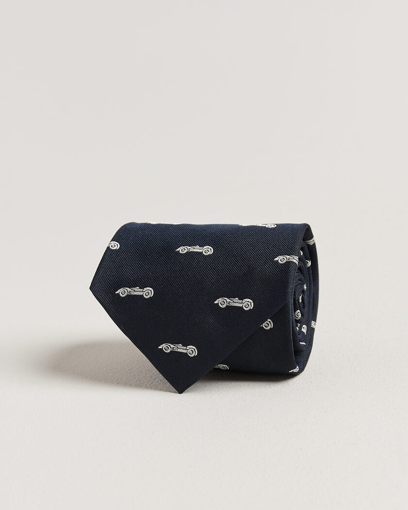 Ralph Lauren Purple Label Jacquard Race Cars Silk Tie Navy – Blau