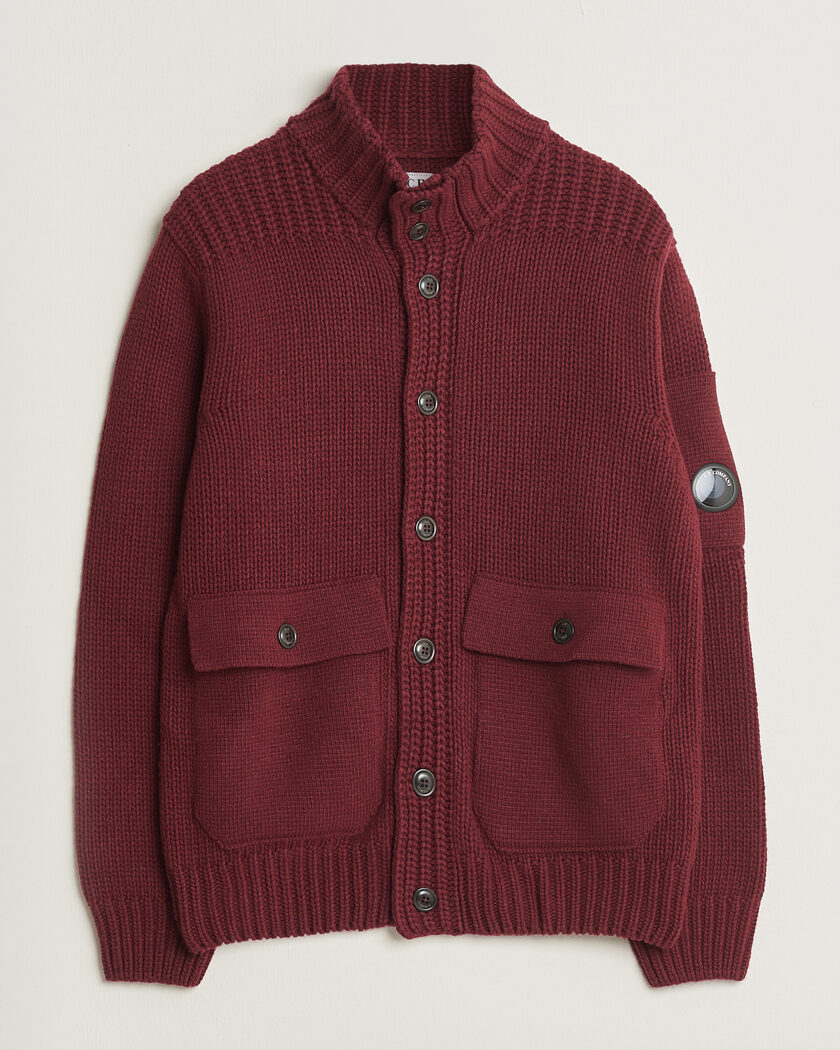 C.P. Company Heavy Lambswool Cardigan Burgundy – Rot