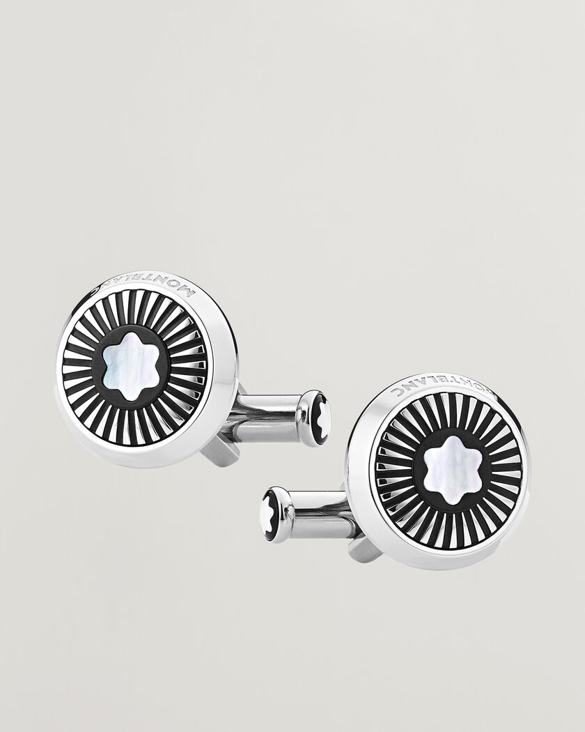 Montblanc Ray Pattern Mother-of-Pearl Snowcap Cufflinks  – Silber