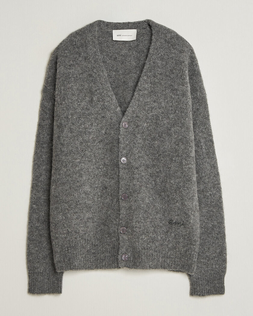 AMI Signature Logo Wool Knitted Cardigan Grey Melange – Grau