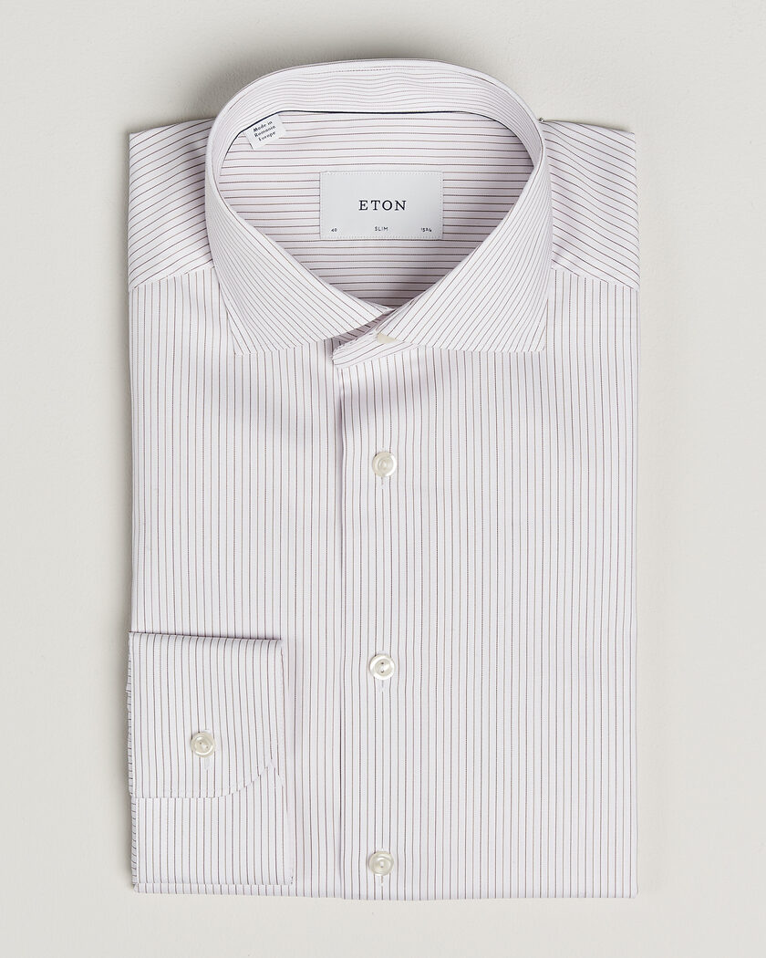 Eton Slim Fit Fine Twill Striped Shirt Orange – Orange