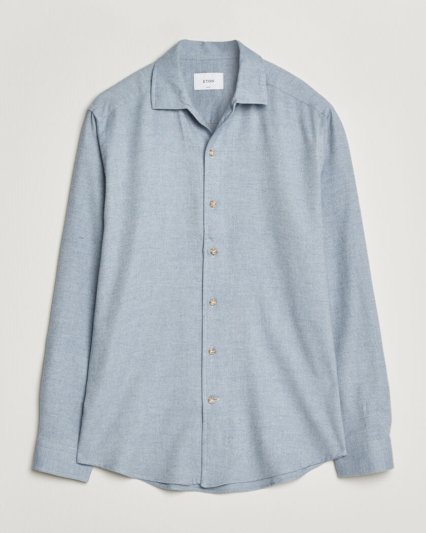 Eton Casual Fit One Piece Collar Flannel Shirt Light Blue – Blau