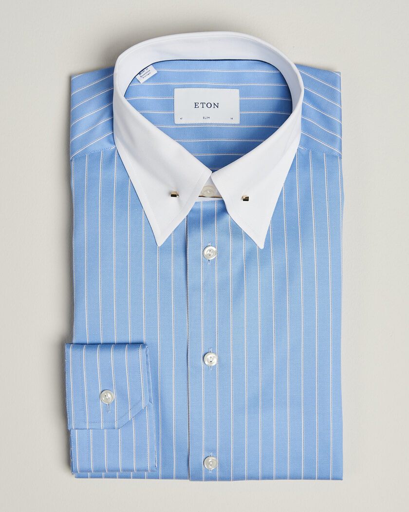 Eton Slim Fit Signature Twill Striped Shirt Mid Blue – Blau