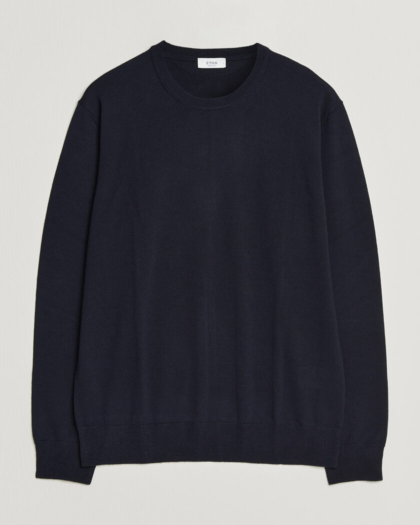 Eton Merino Wool Knitted Crew Neck Navy Blue – Blau